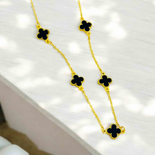Black Five Flower Necklace