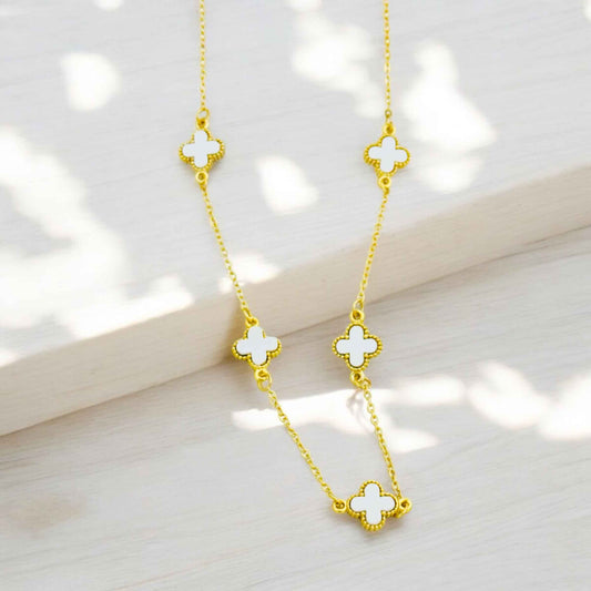 White Five Flower Necklace