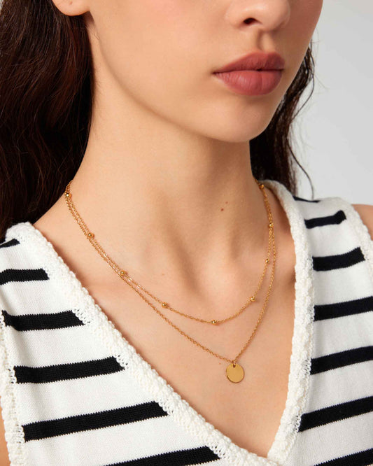 Double Layered Round Beaded Charm Necklace