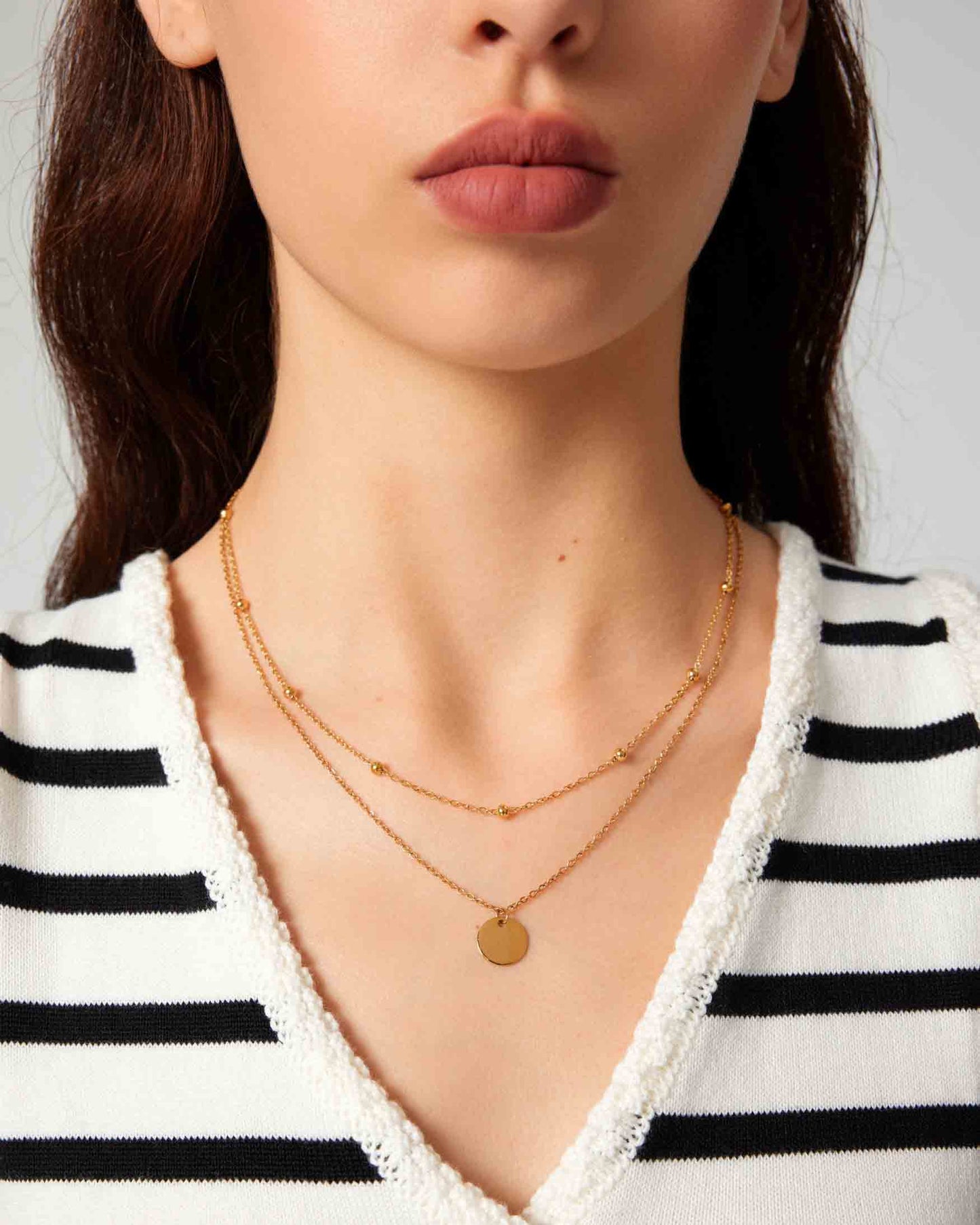 Double Layered Round Beaded Charm Necklace