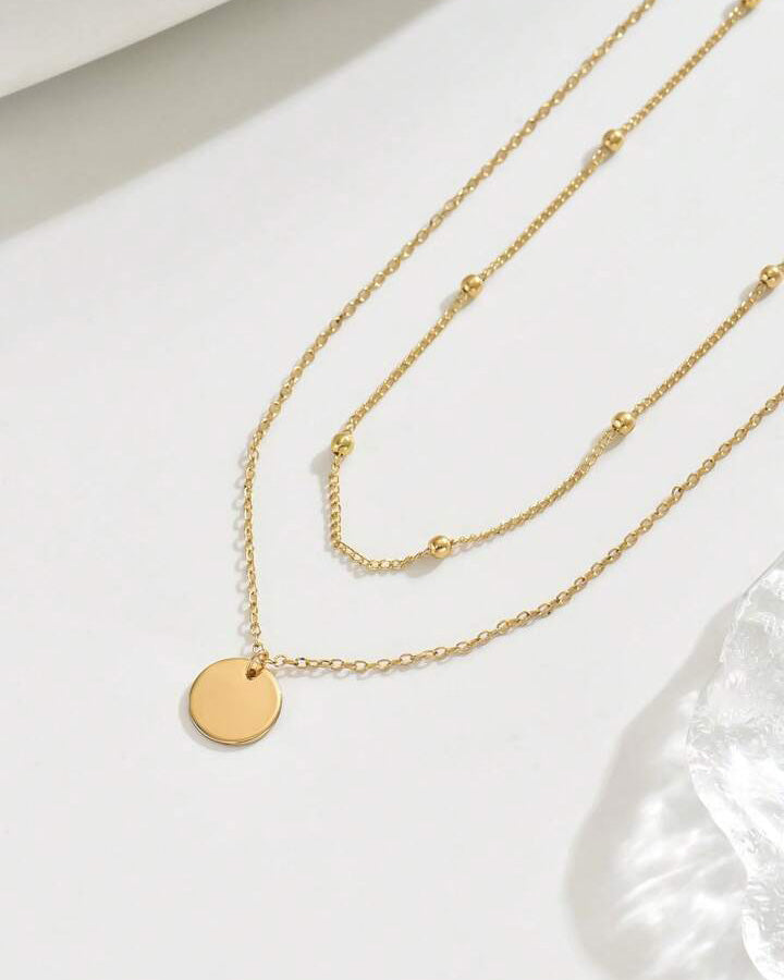 Double Layered Round Beaded Charm Necklace
