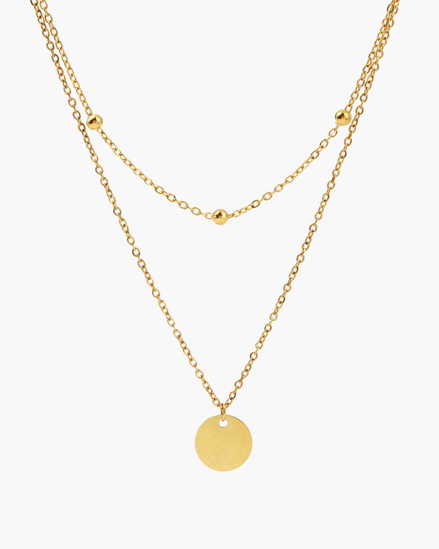 Double Layered Round Beaded Charm Necklace