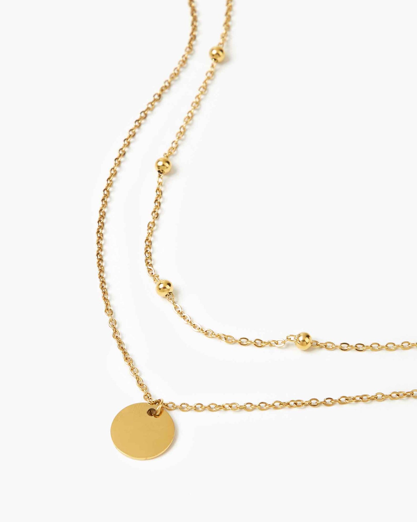 Double Layered Round Beaded Charm Necklace