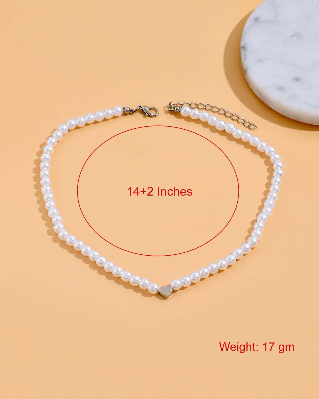 Pearl Silver Heart Love Necklace