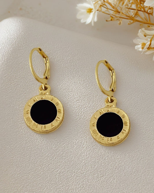 Black Roman Clock Earrings