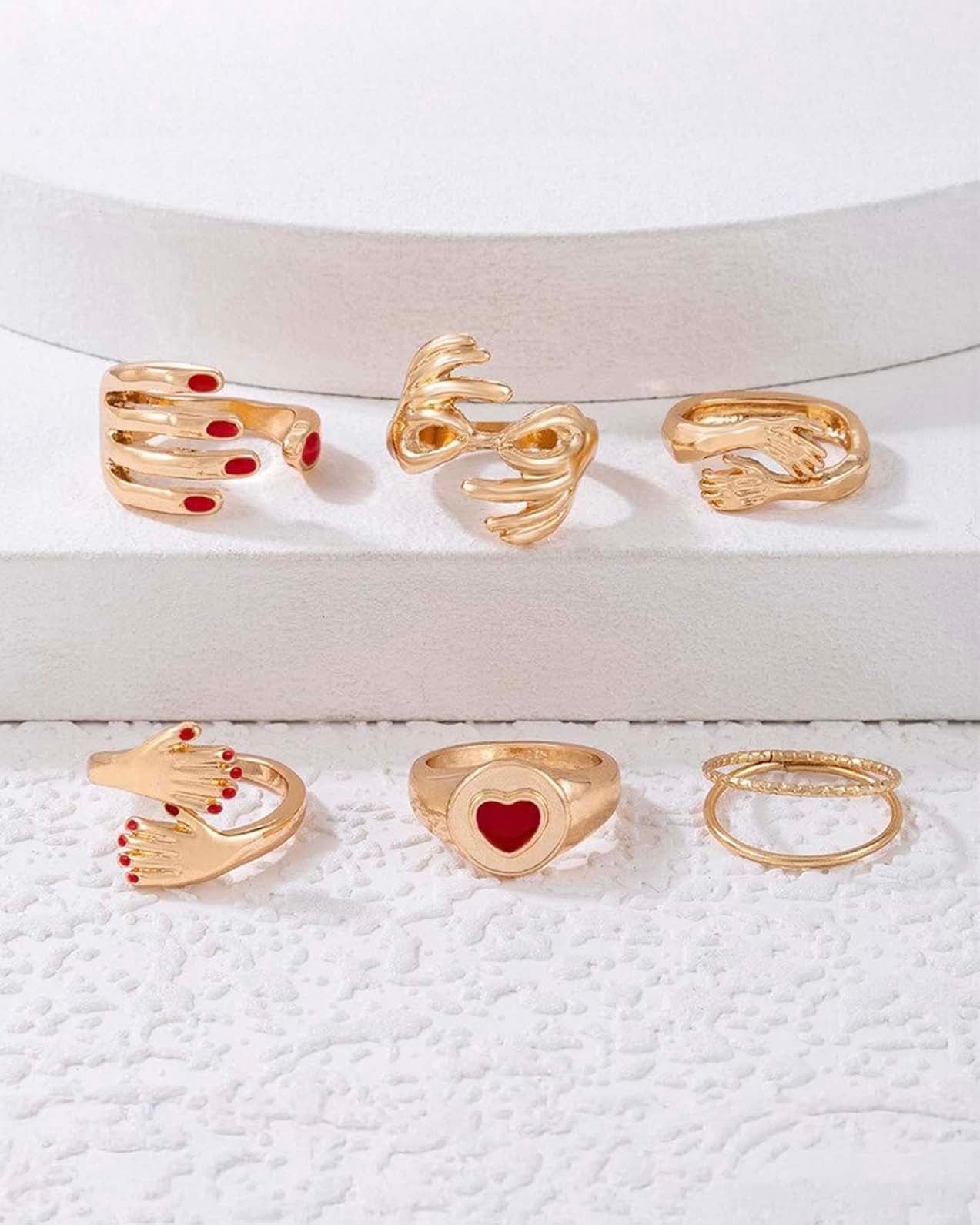 6 Gold Plated Adjustable Hug Finger Ring