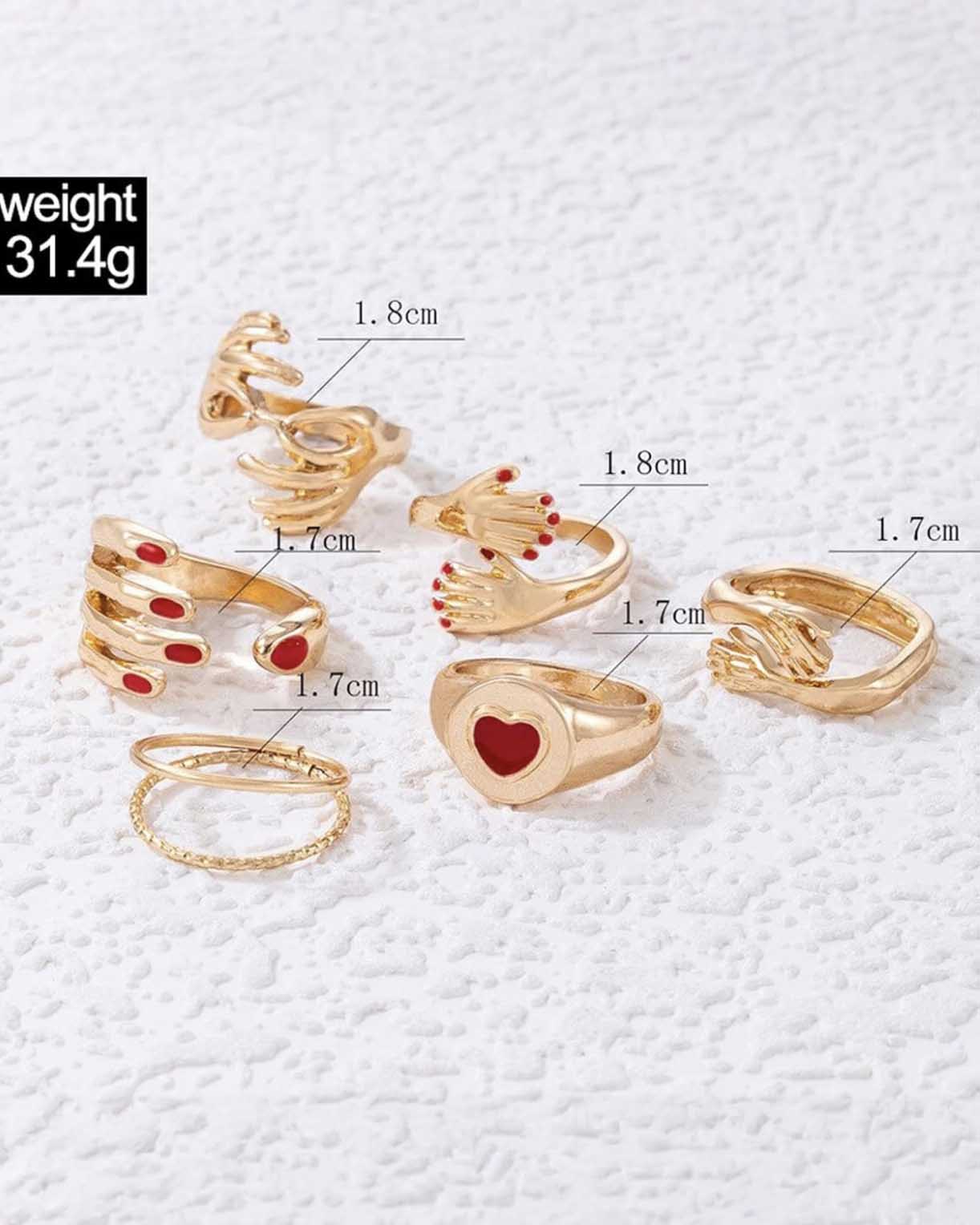 6 Gold Plated Adjustable Hug Finger Ring