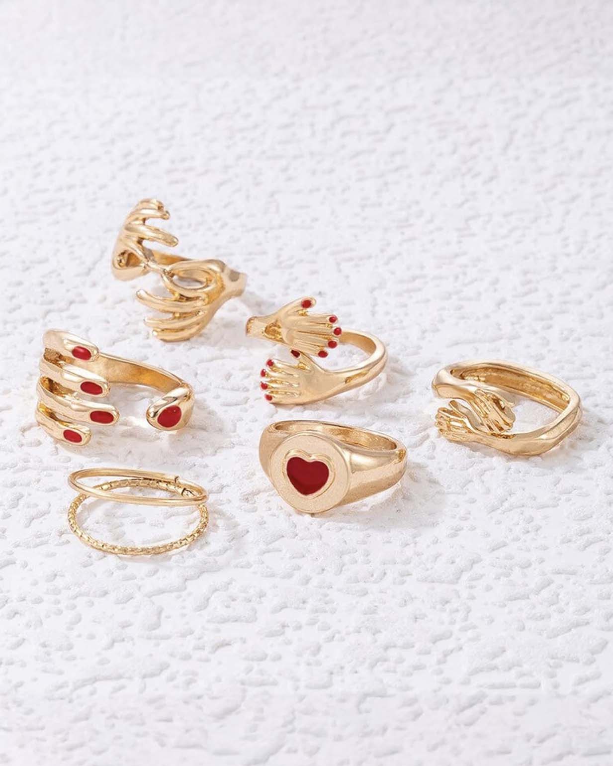 6 Gold Plated Adjustable Hug Finger Ring
