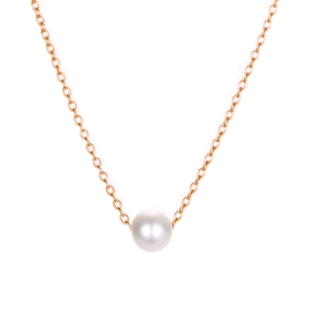 Single Pearl Rose Gold Layered Chain Necklace