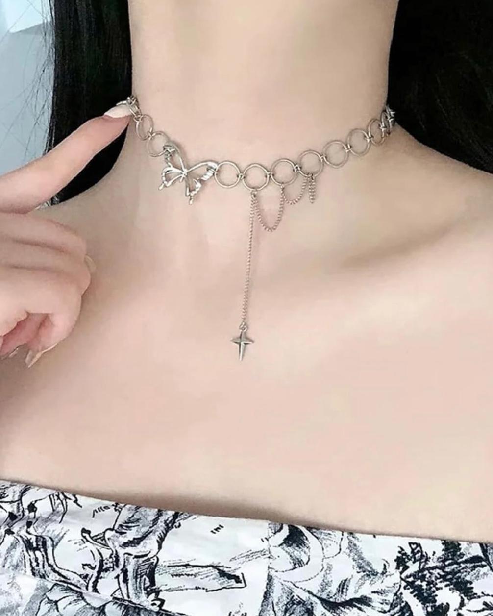 Butterfly Silver Rings Chain Style Necklace