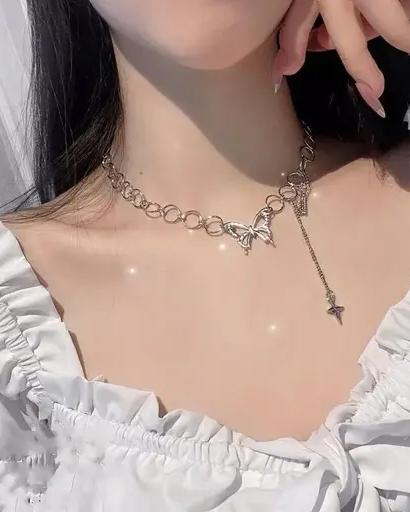 Butterfly Silver Rings Chain Style Necklace
