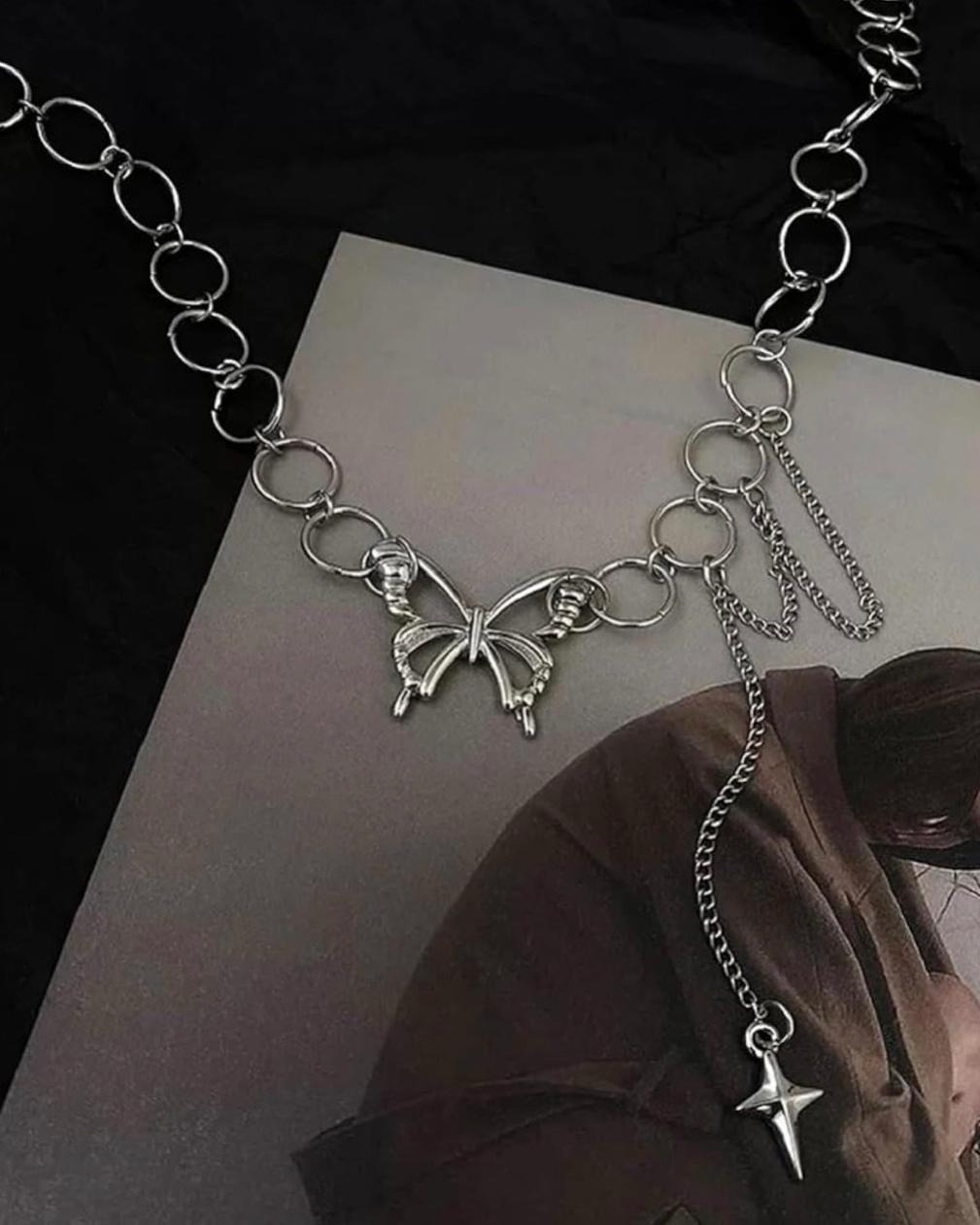 Butterfly Silver Rings Chain Style Necklace