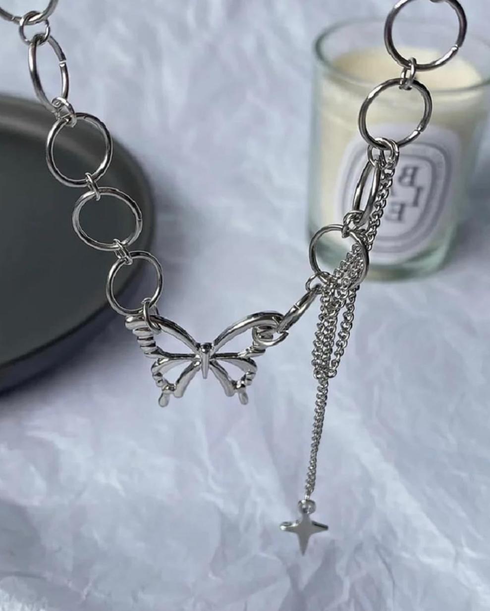 Butterfly Silver Rings Chain Style Necklace