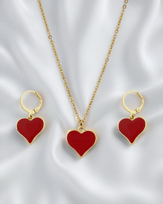 Heart Pendant Set-Red
