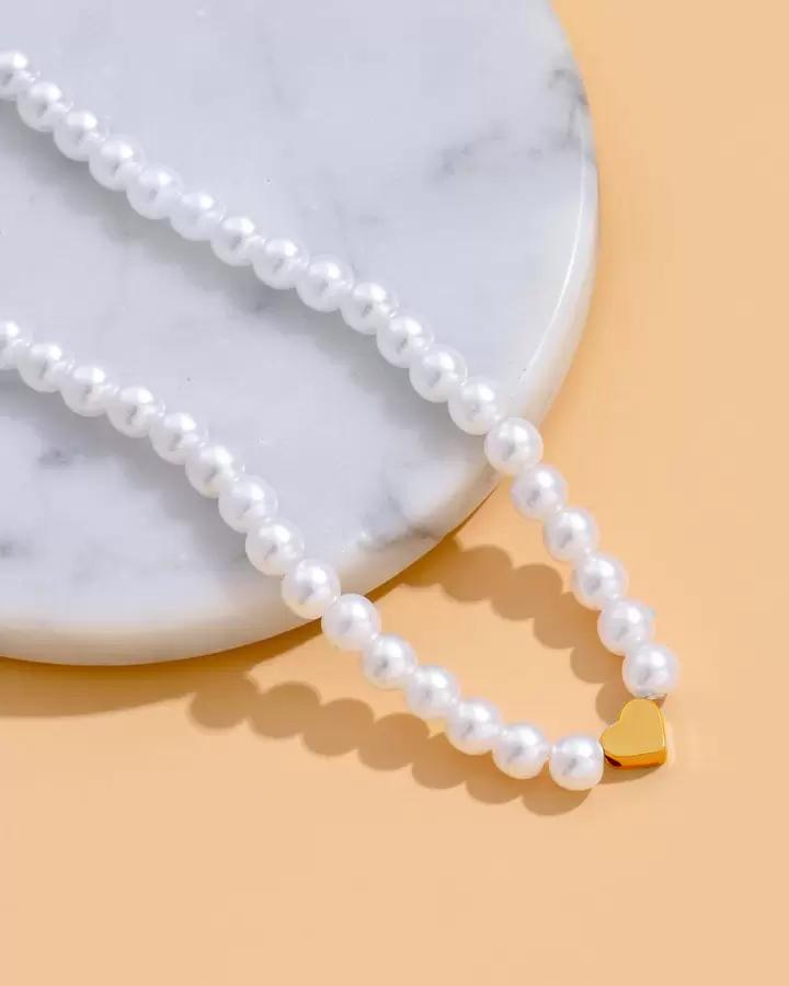Pearl Silver Heart Love Necklace