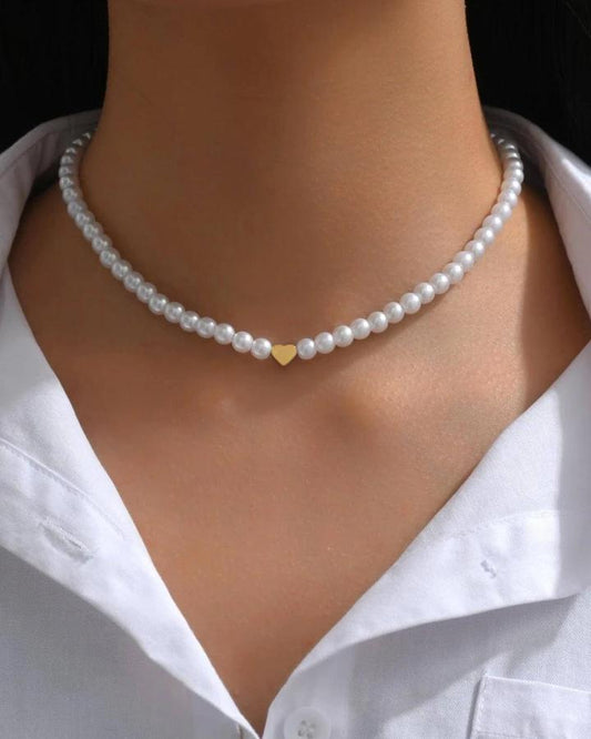 Pearl Silver Heart Love Necklace