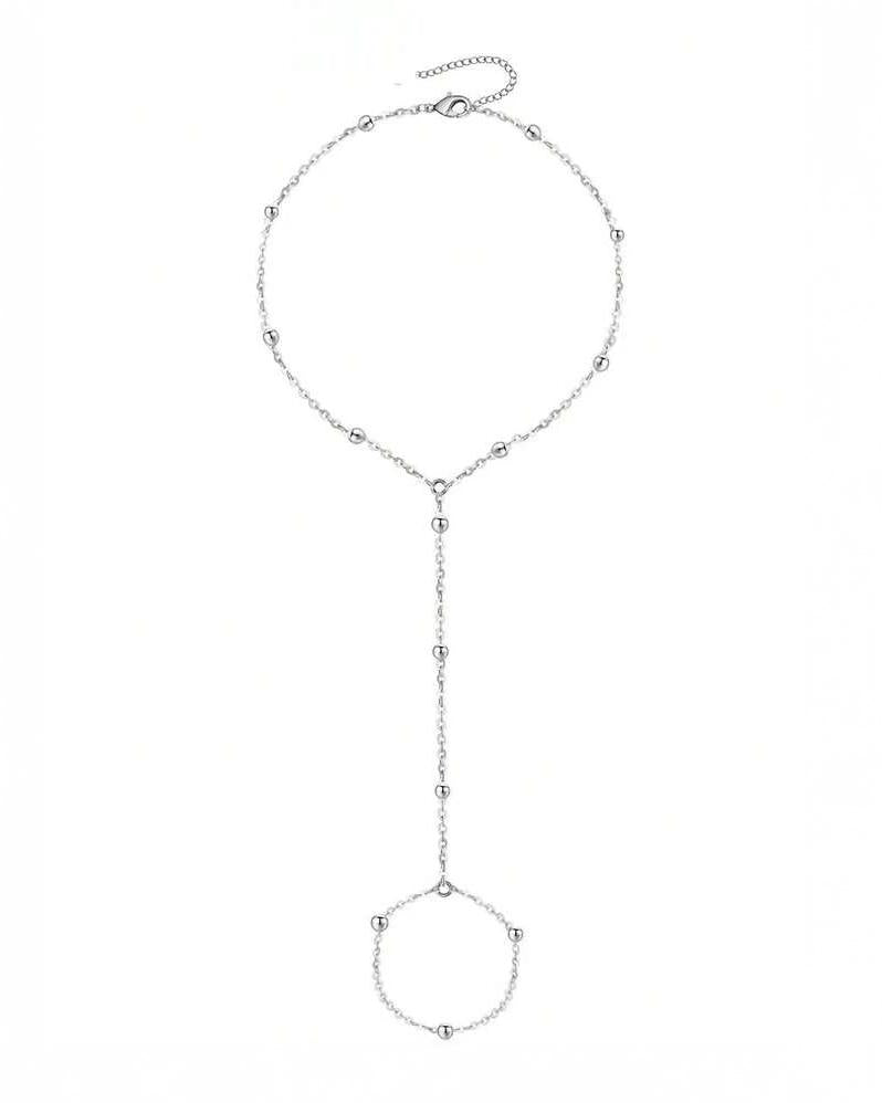 Beaded Silver Ring Cum Chain Bracelet