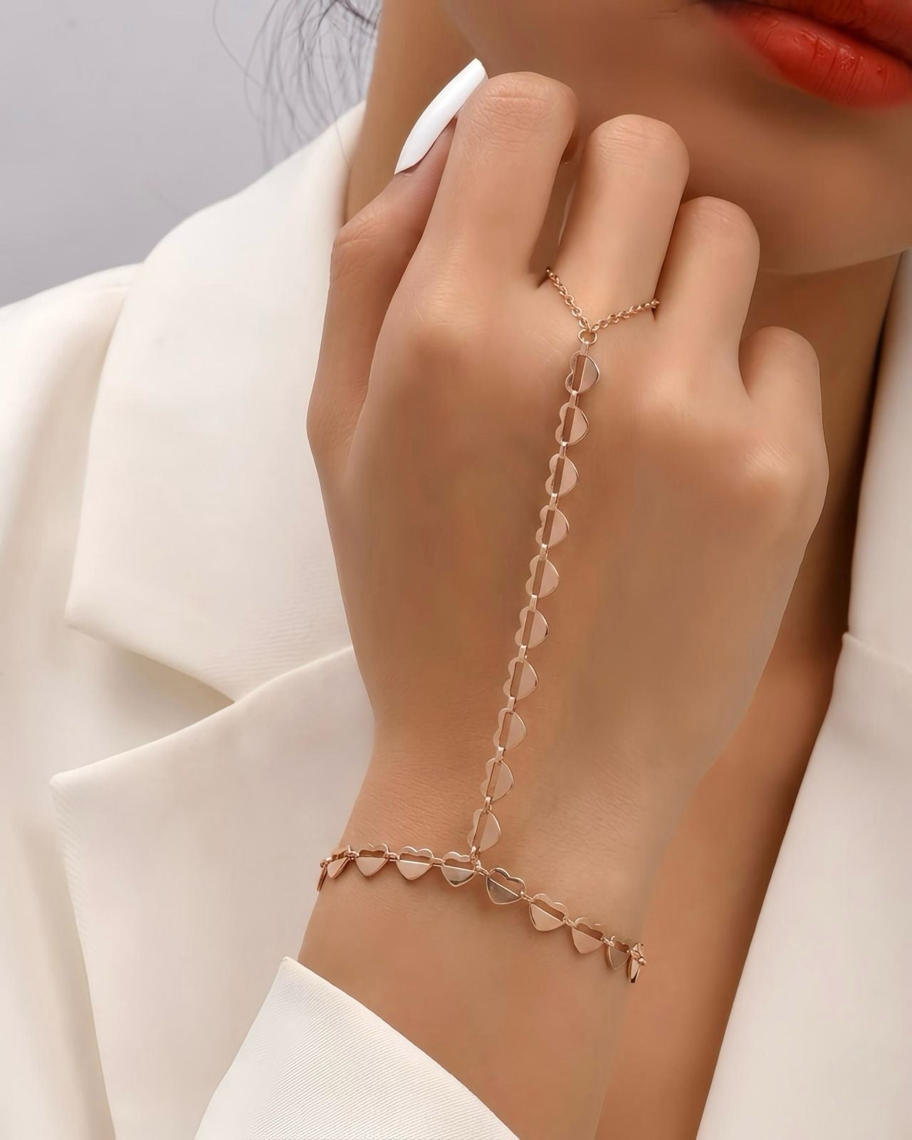 Amora Heart Link Hand Chain Bracelet