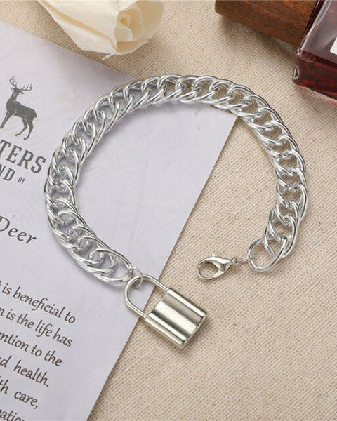 Silver Lock Anklet Cum Bracelet