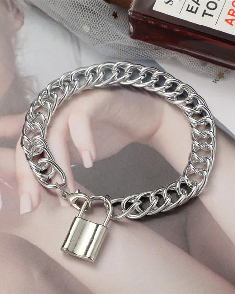 Silver Lock Anklet Cum Bracelet