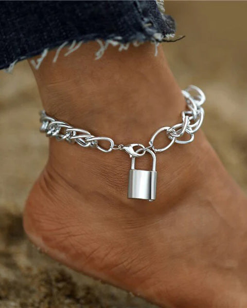 Silver Lock Anklet Cum Bracelet