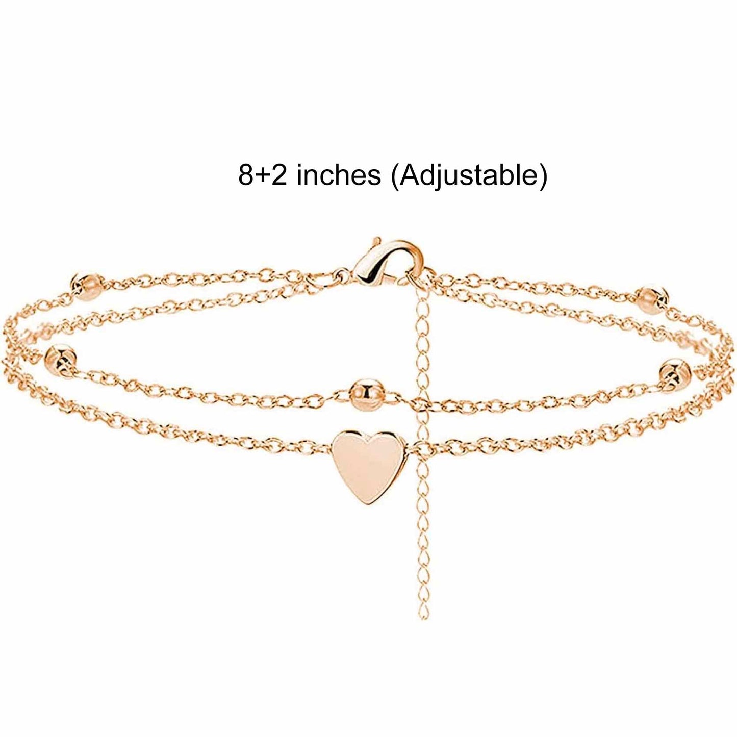 Double Chain Heart Rose Gold Anklet