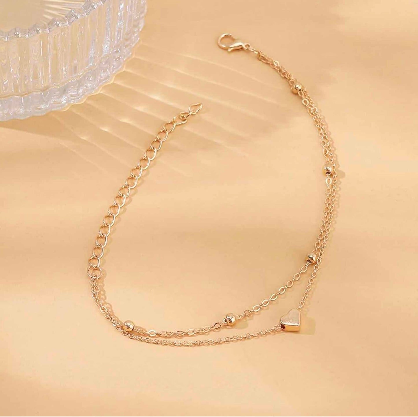 Double Chain Heart Rose Gold Anklet