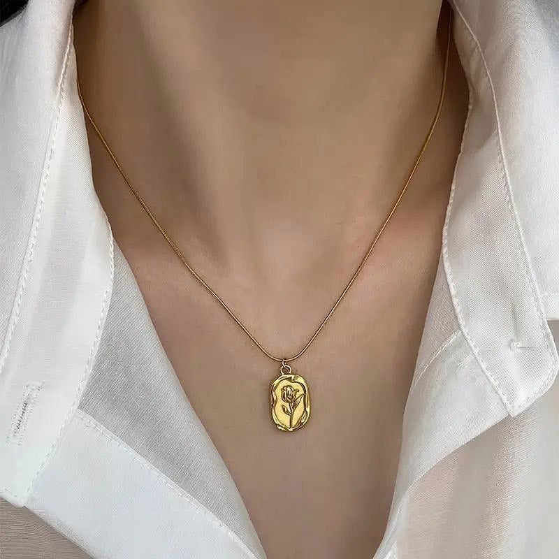 Gold Rose Pendant Necklace