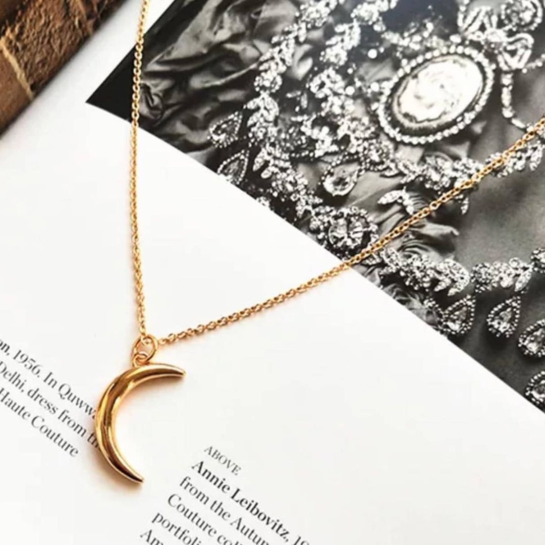 Moon Charm Single Layered Chain Necklace