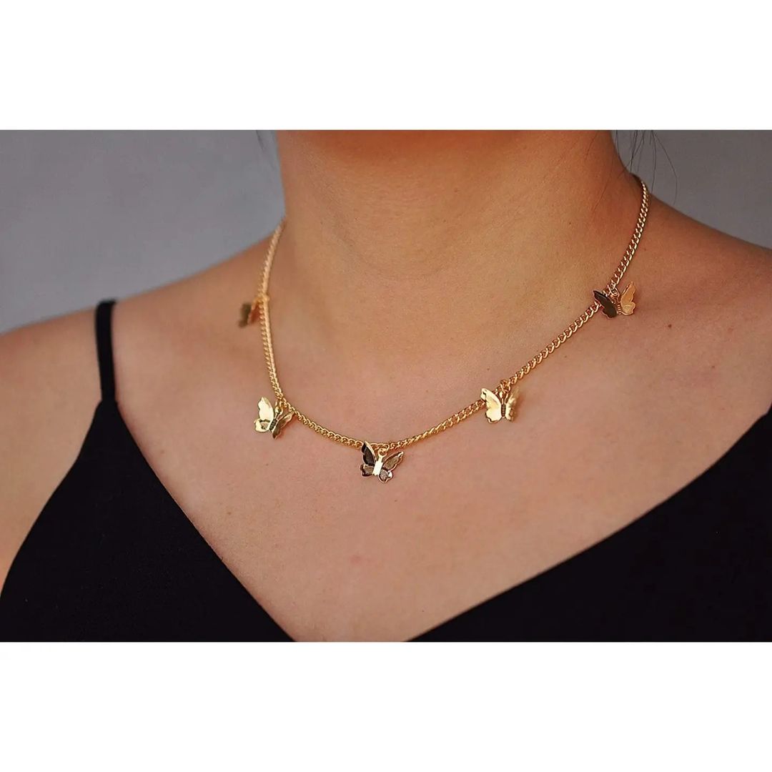 Five Butterflies Single Layered Chain Necklace
