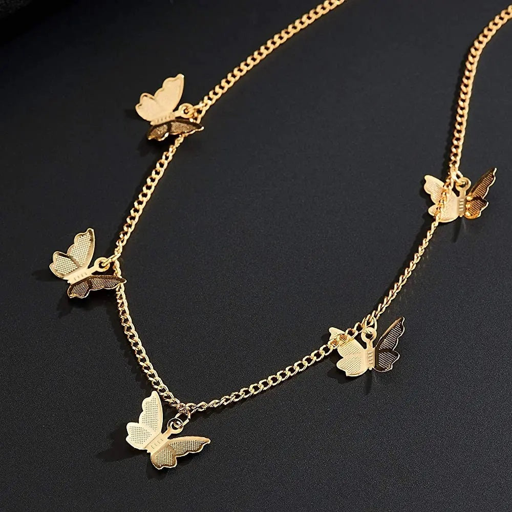 Five Butterflies Single Layered Chain Necklace
