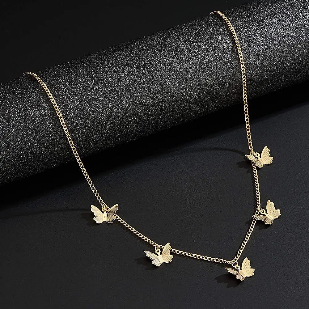 Five Butterflies Single Layered Chain Necklace