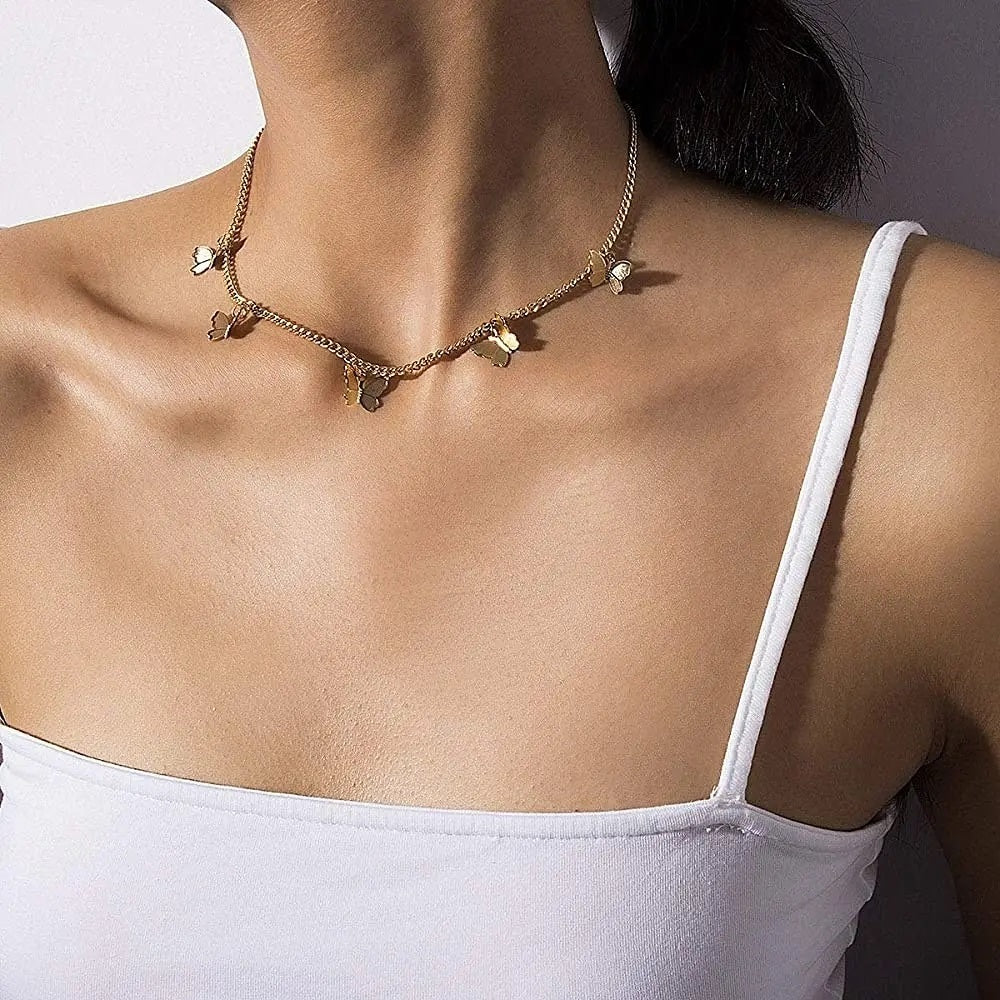 Five Butterflies Single Layered Chain Necklace