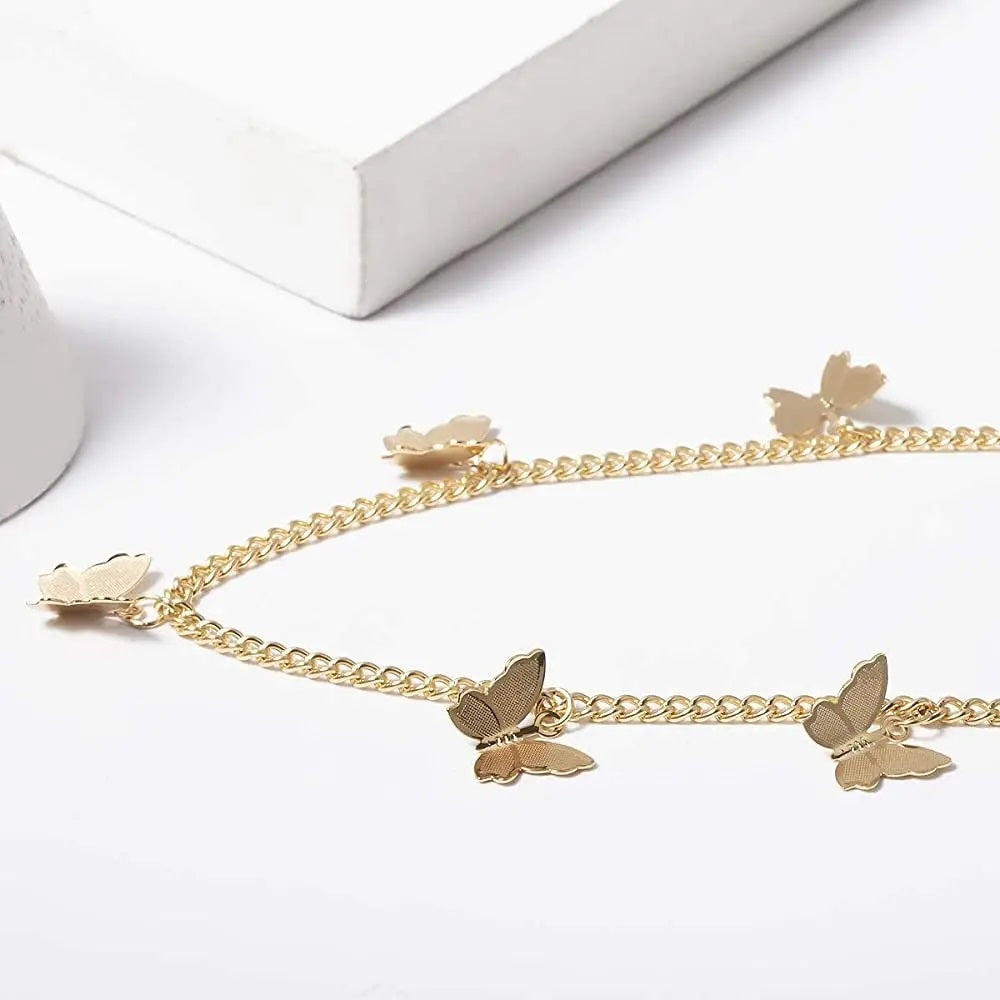 Five Butterflies Single Layered Chain Necklace