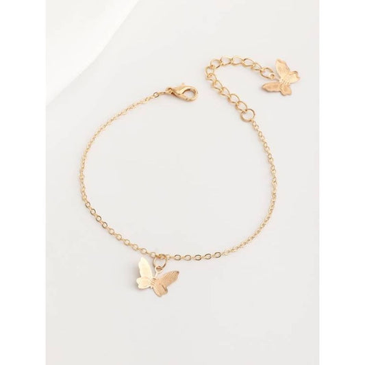 Double Butterfly Simple Layered Chain Bracelet