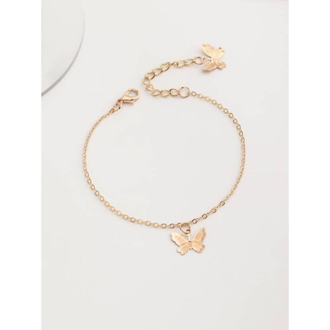 Double Butterfly Simple Layered Chain Bracelet