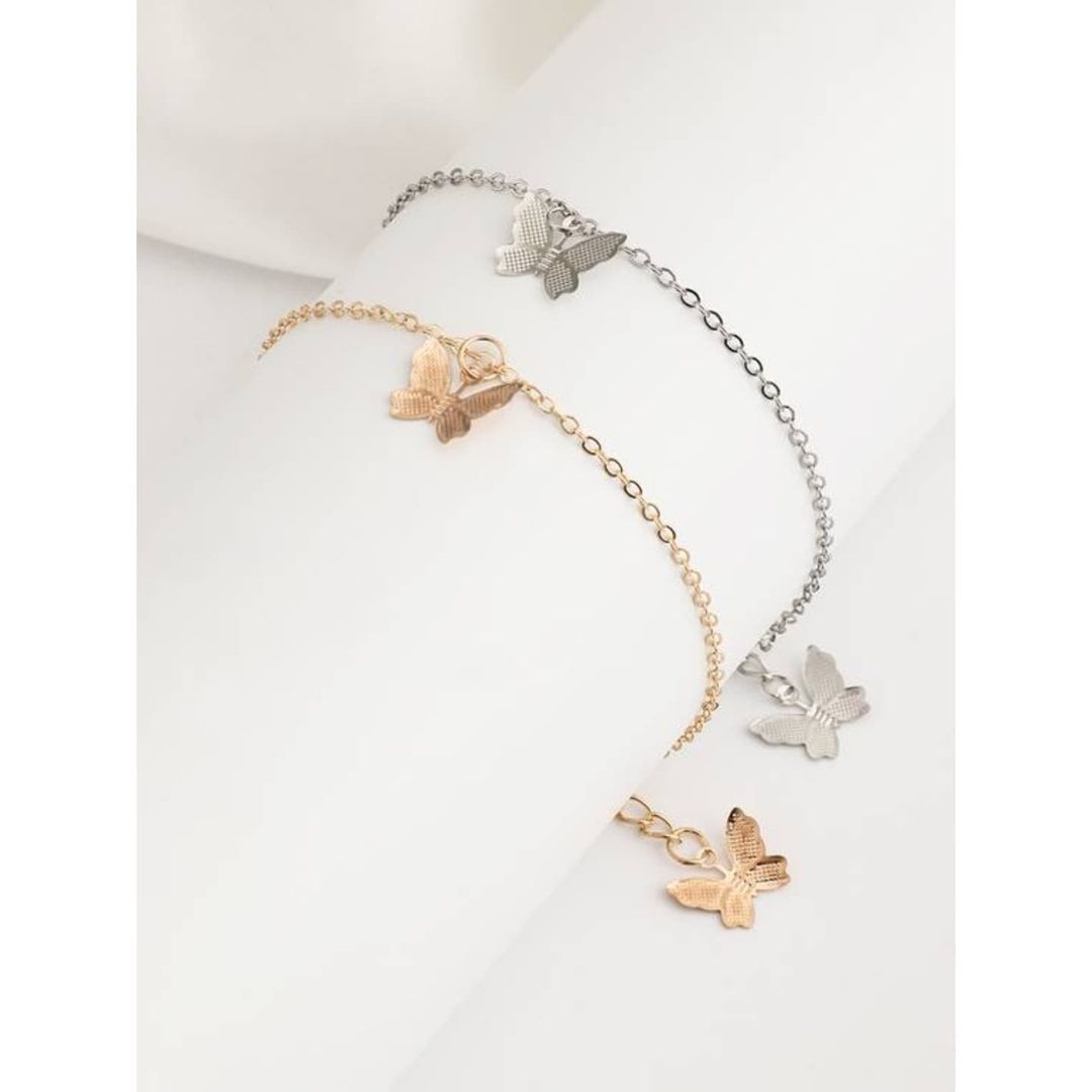 Double Butterfly Simple Layered Chain Bracelet