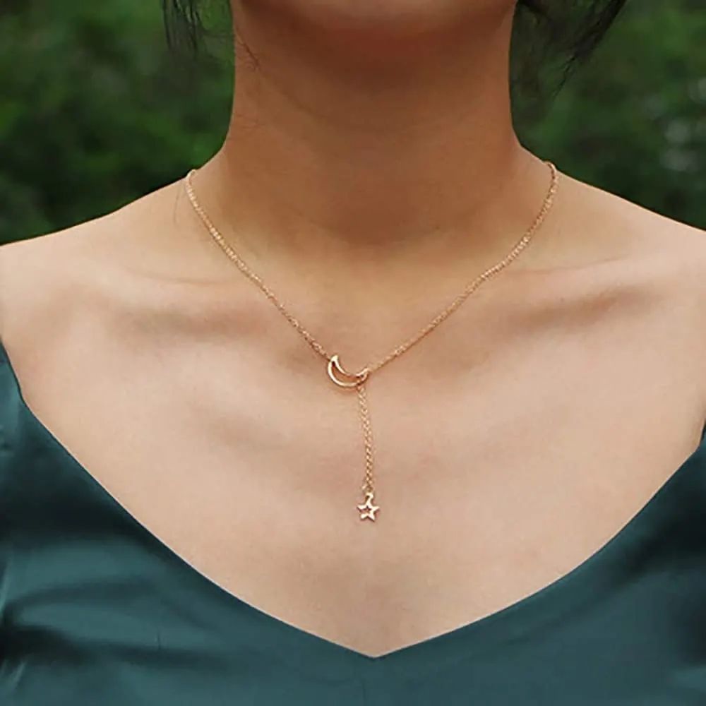 Moon Star Single Rose Gold Layered Chain