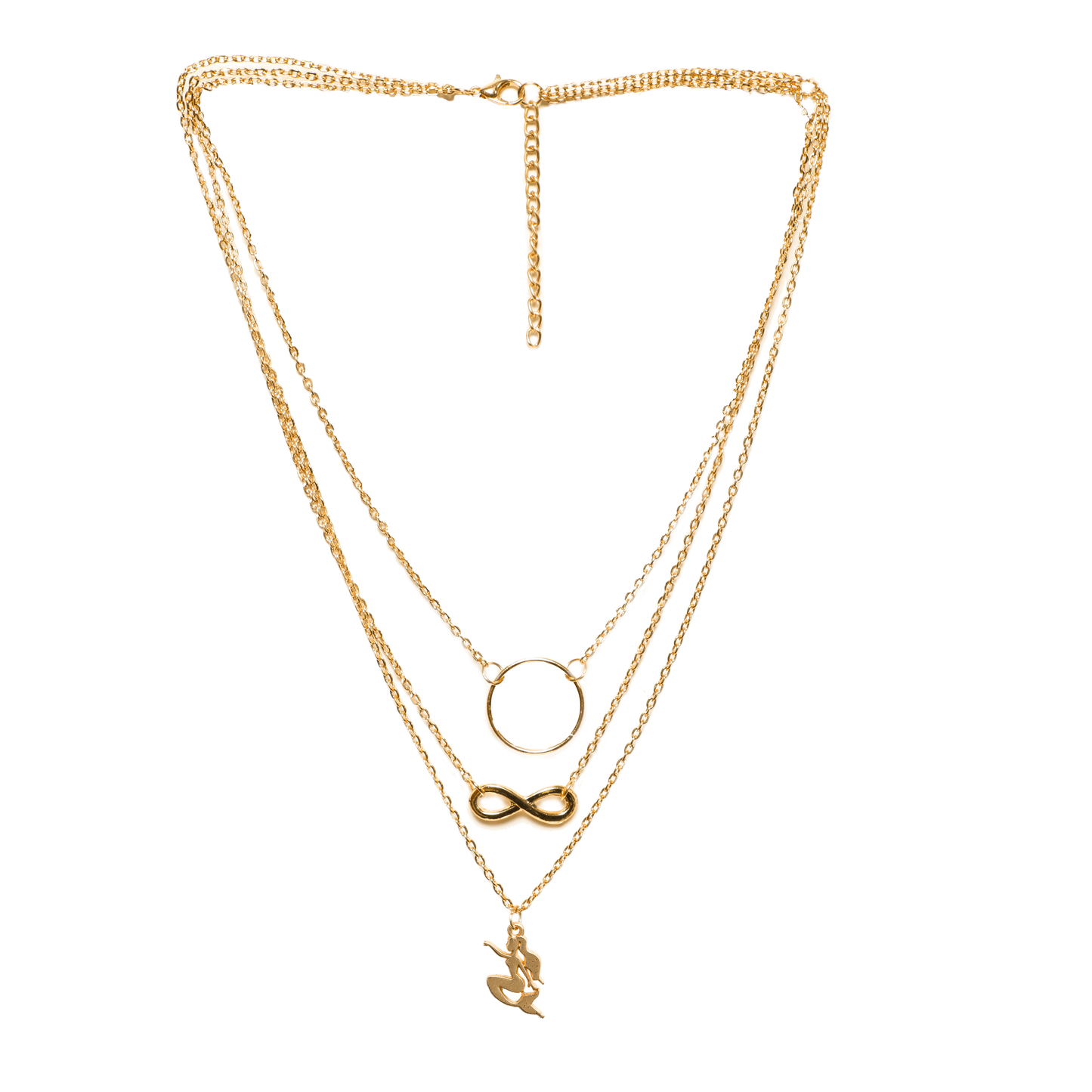 Triple Charms Statement Chains Necklace