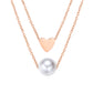 Small Heart & Pearl Double Rose Gold Layered Chain Necklace