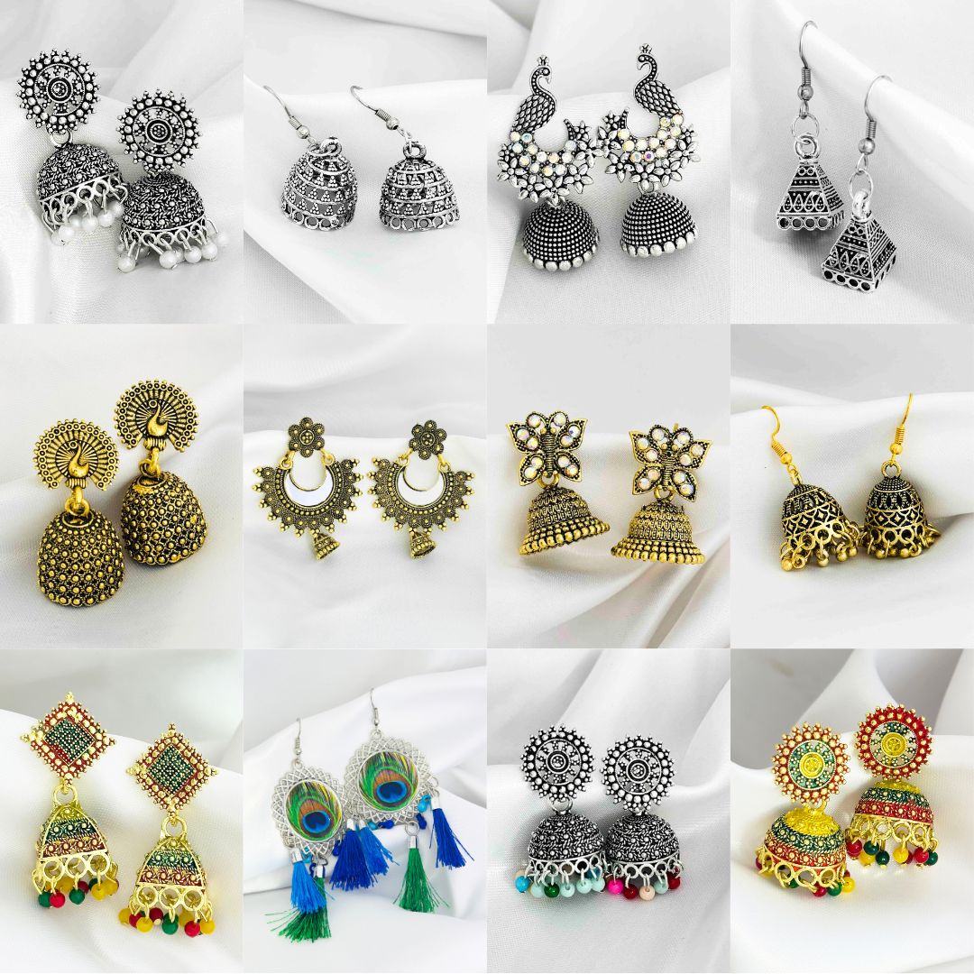 12 Mix and Match Jhumka Combo Set With 2 Free Gifts