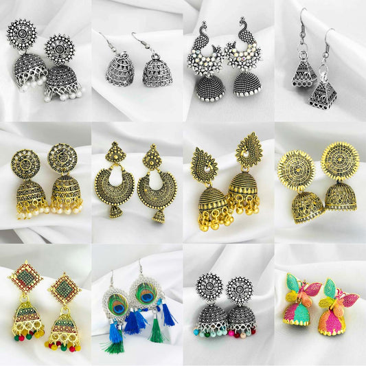 12 Mix and Match Jhumka Combo Set With 2 Free Gifts