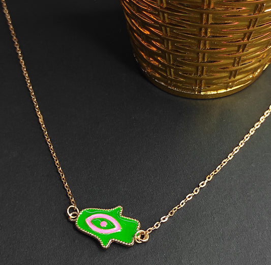 Green Pink Evil Eye Necklace