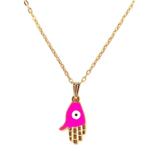 Pink Hand Evil Eye Necklace