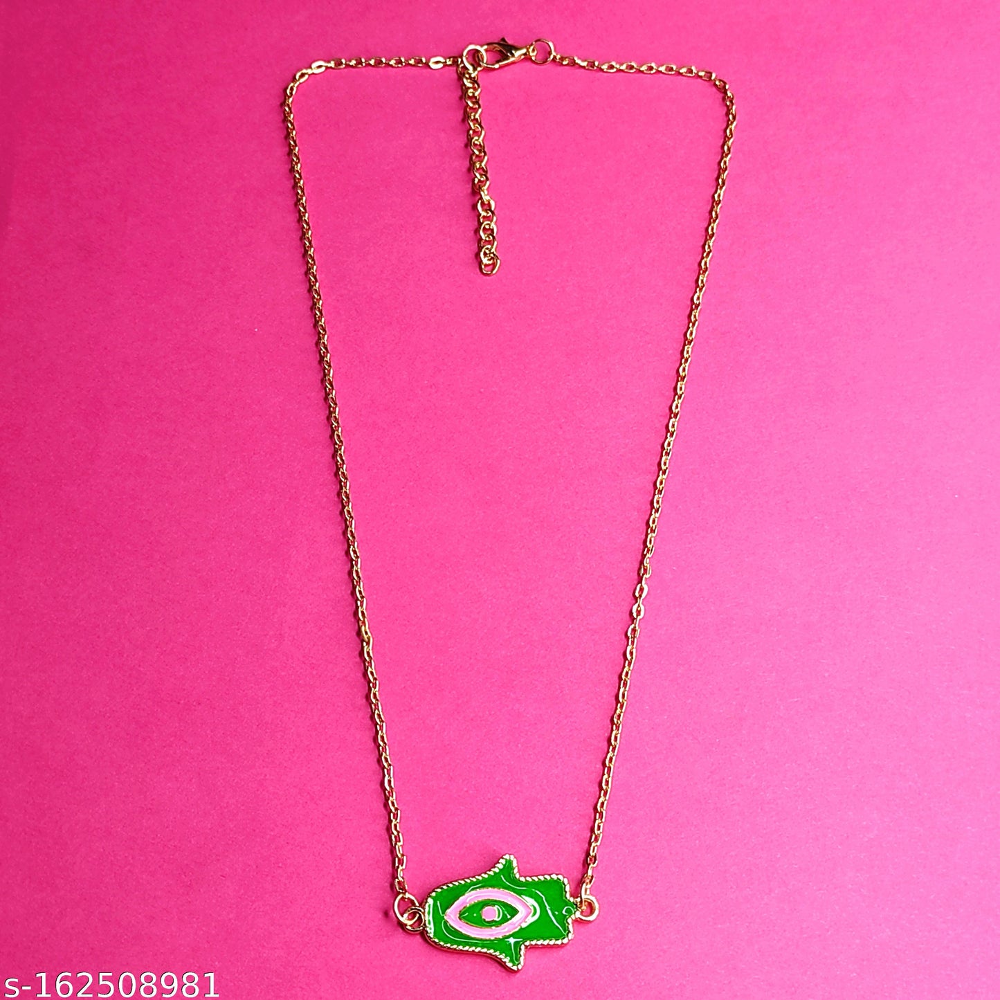 Green Pink Evil Eye Necklace