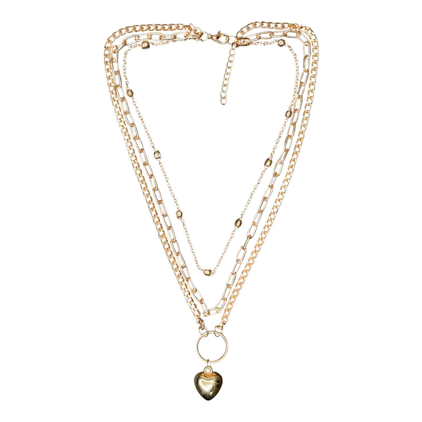 Triple Chain With Glossy Heart