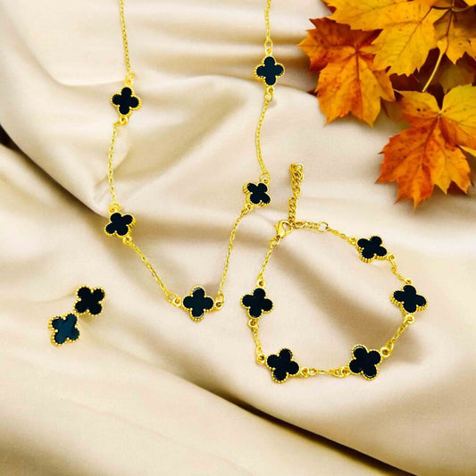 Black Flower Jewelry Set