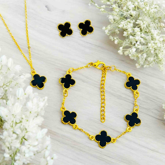 Black Flower Jewelry Set