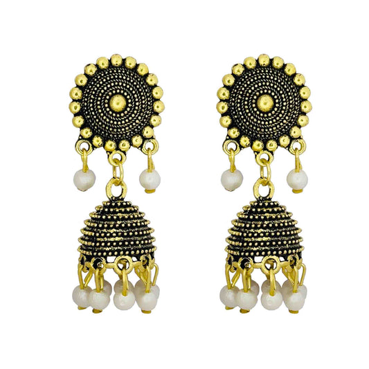 Pearls Drop Golden Jhumka Earrings