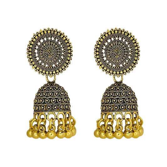 Circular Golden Oxidized Jhumka Earrings